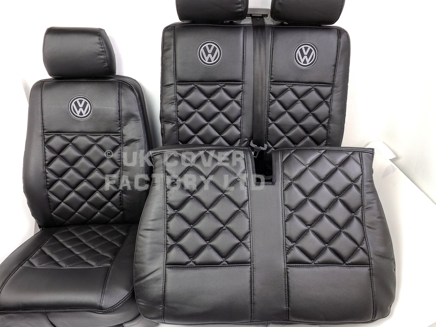 Van Seat Covers For VW Transporter Made with Siver VW  Logo 11A5VW Black