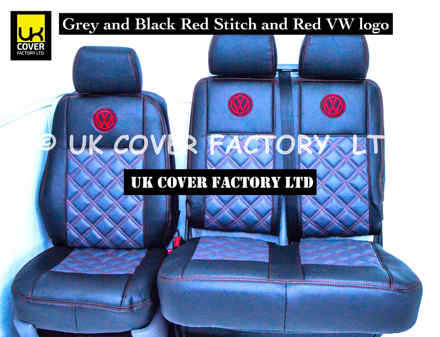 Van Seat Covers For VW TransporterT5/T6 with Logo 11A2VW Red