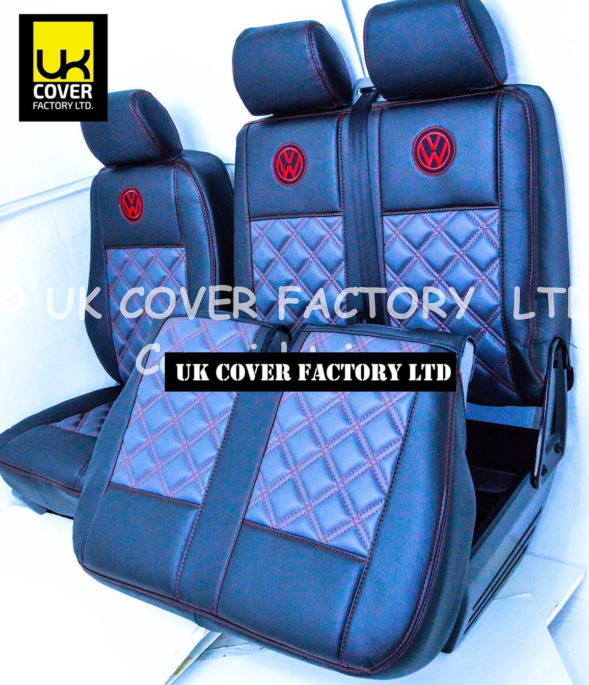 Van Seat Covers For VW TransporterT5/T6 with Logo 11A2VW Red