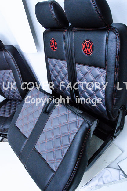 Van Seat Covers For VW TransporterT5/T6 with Logo 11A2VW Red
