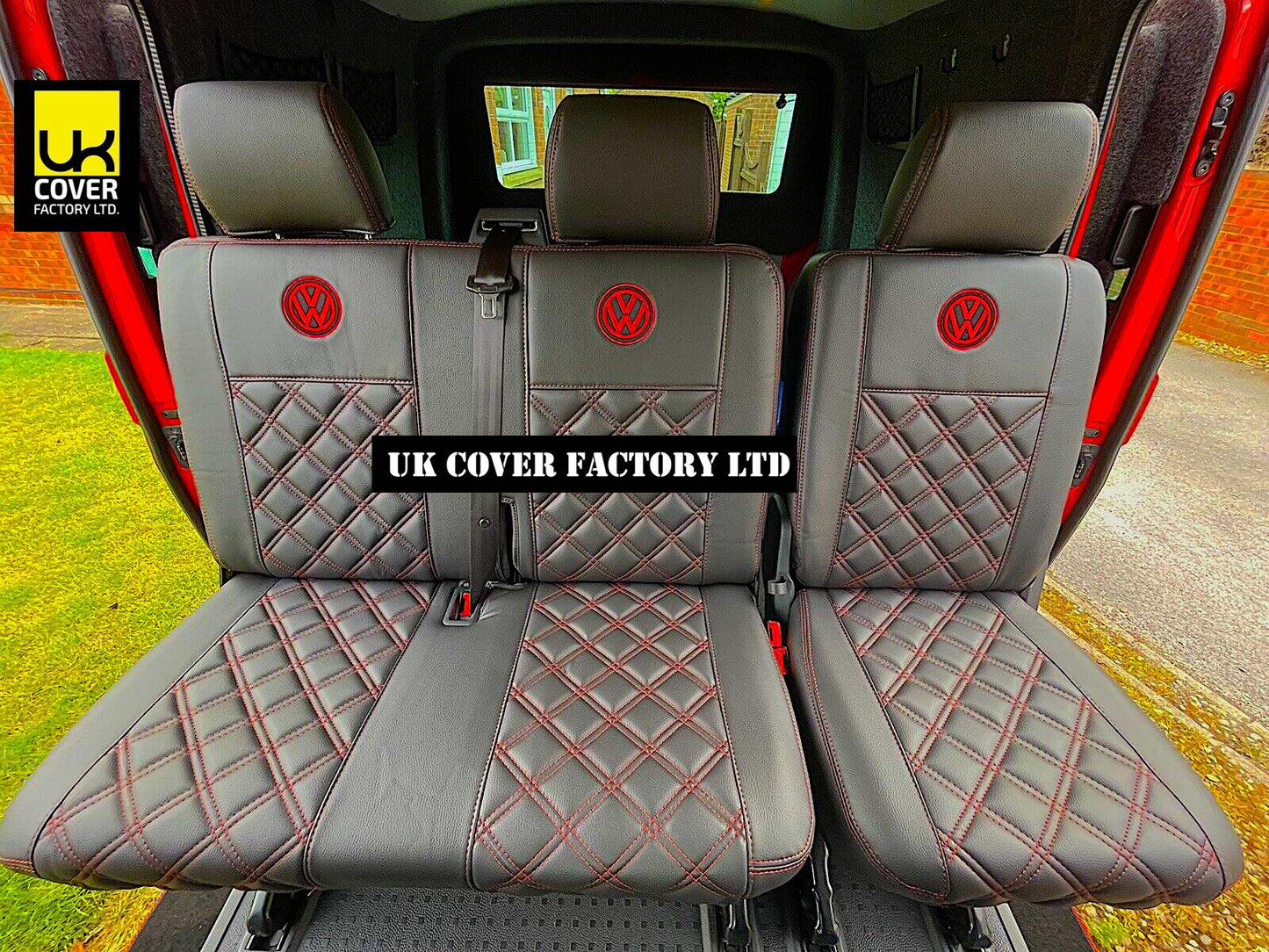 Van Seat Covers For VW Transporter Kombi Made with Logo 11A3VW Red