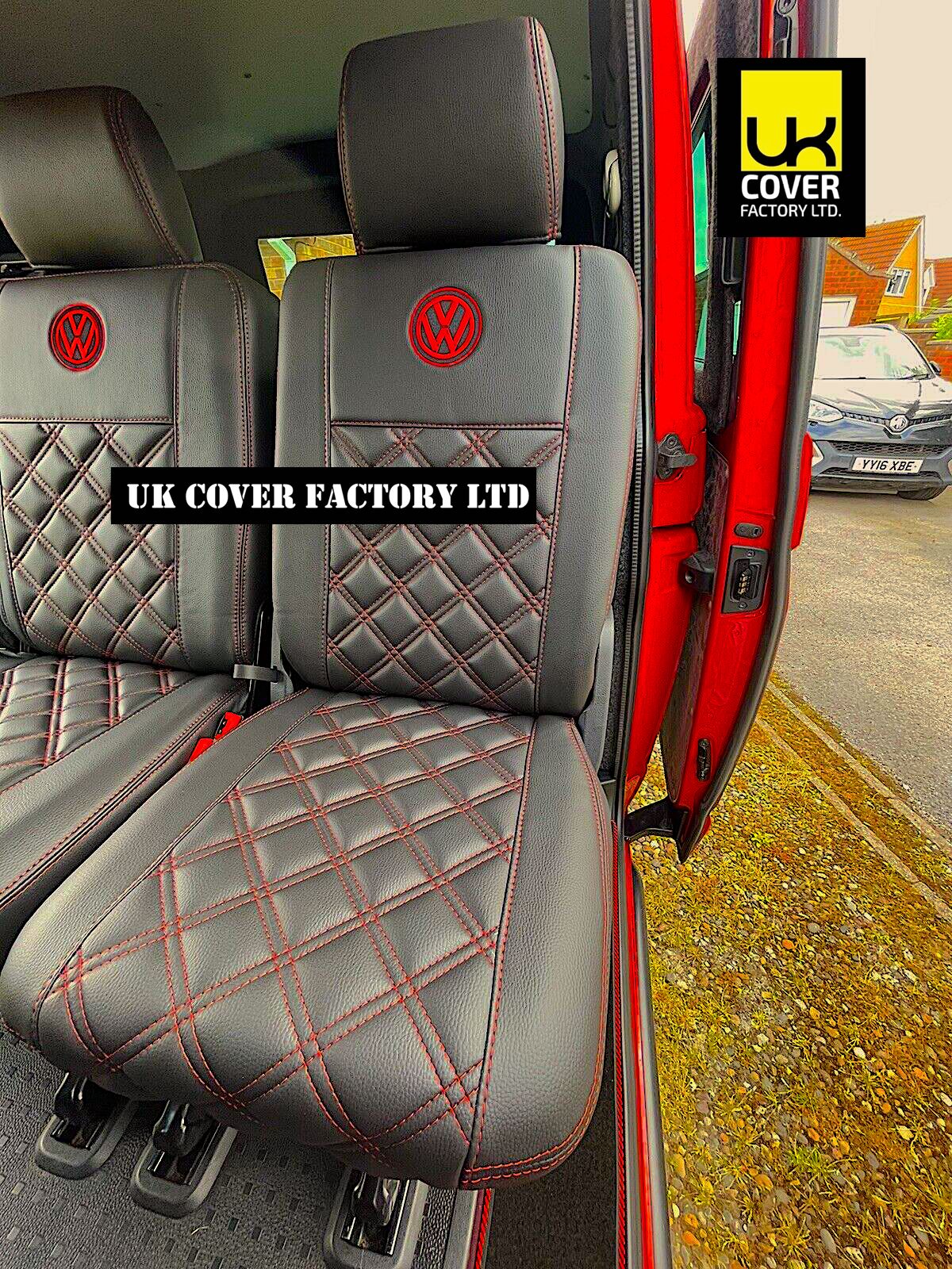 Van Seat Covers For VW Transporter Kombi Made with Logo 11A3VW Red