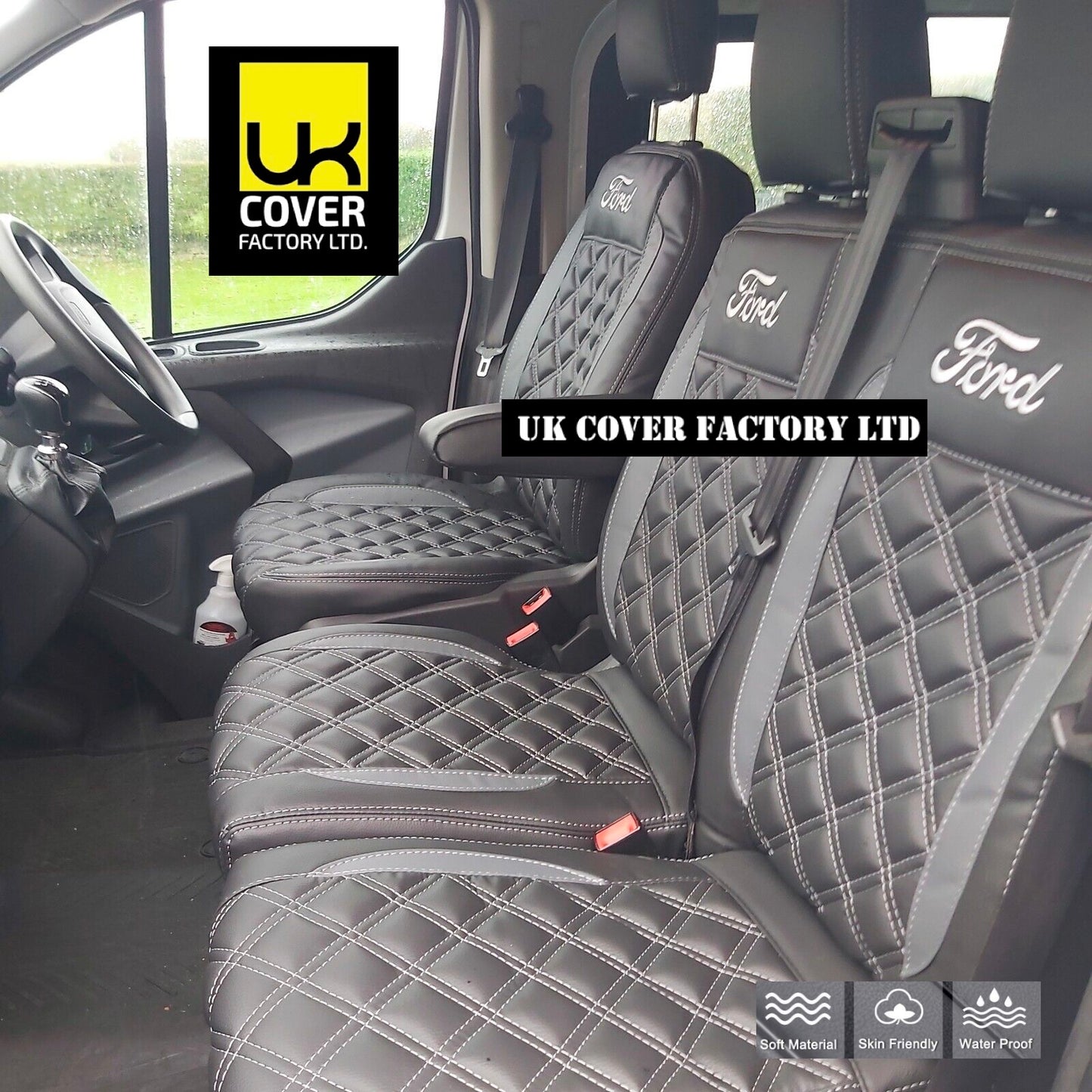 Van Seat Covers For Transit Custom/MK8 Made with Ford Letters 11A21FD Grey Side Inserts