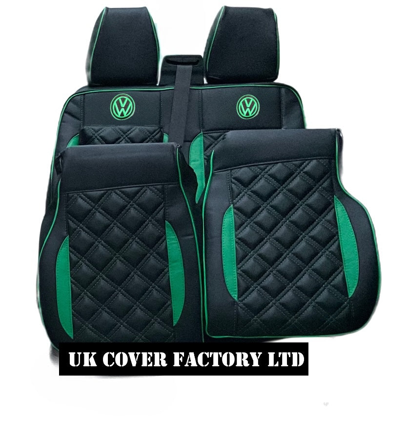 Van Seat Covers For VW Transporter T7 with VW Logo 11A28VW Green with Piping