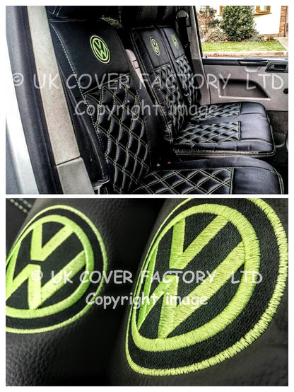 Van Seat Covers For VW Transporter Kombi Made with Logo 11A8VW Lime Green