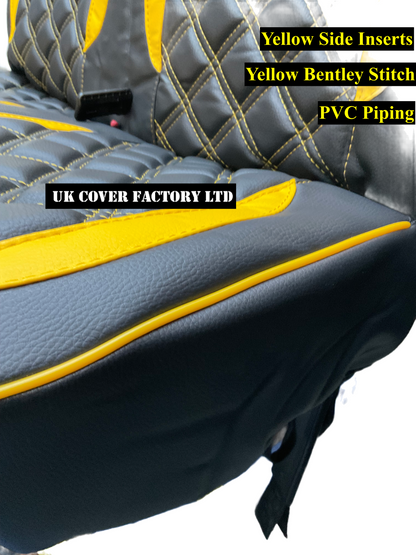 Van Seat Covers For Transit MK6/MK7 Made with Ford Letters & Piping 11A27FDRS  Yellow Side Inserts