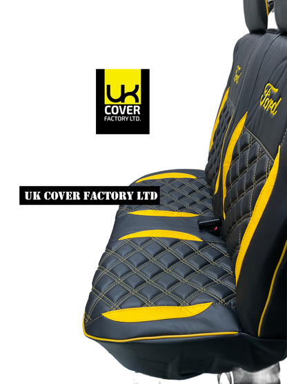 Van Seat Covers For Transit MK6/MK7 Made with Ford Letters & Piping 11A27FDRS  Yellow Side Inserts