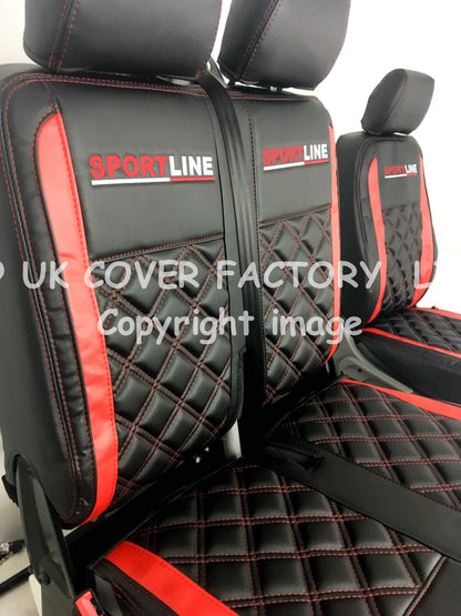 Van Seat Covers For VW Transporter Made with Sportline Logo 11A23SL Red