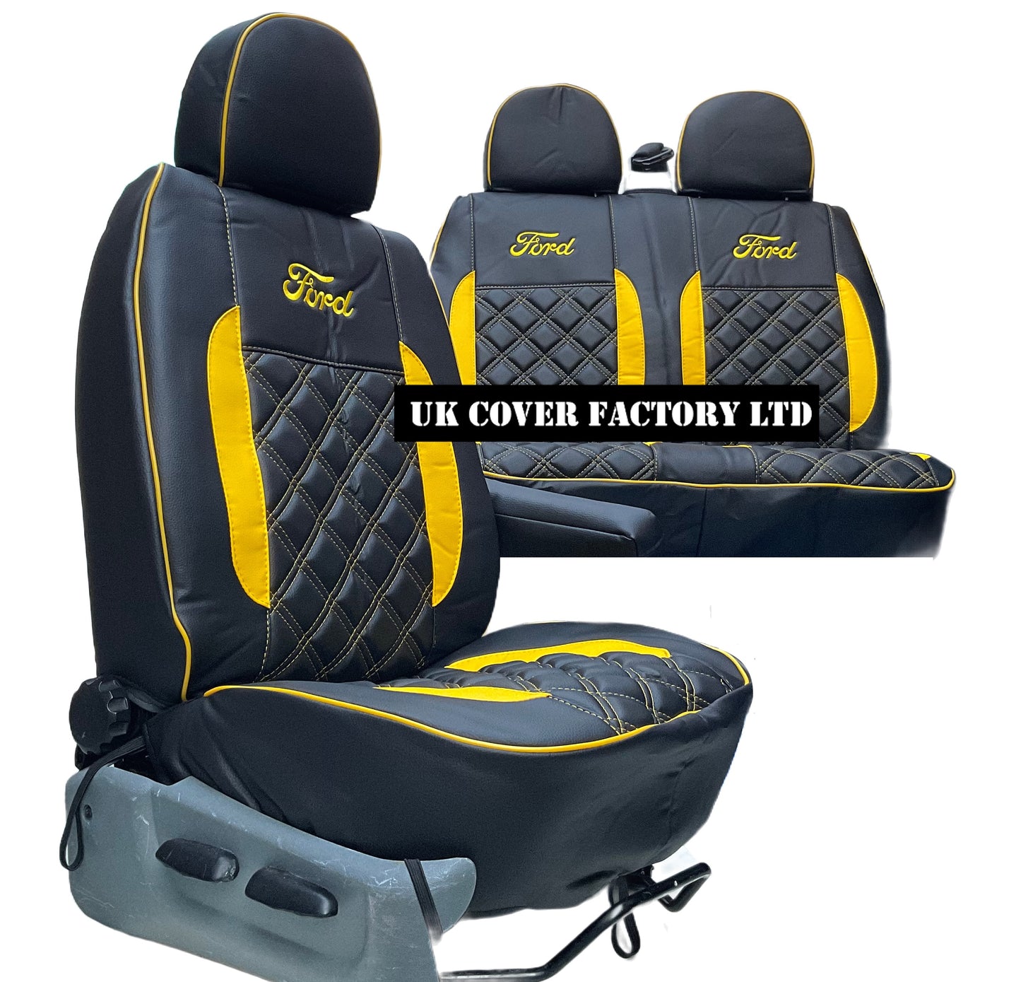 Van Seat Covers For Transit MK6/MK7 Made with Ford Letters & Piping 11A27FDRS  Yellow Side Inserts