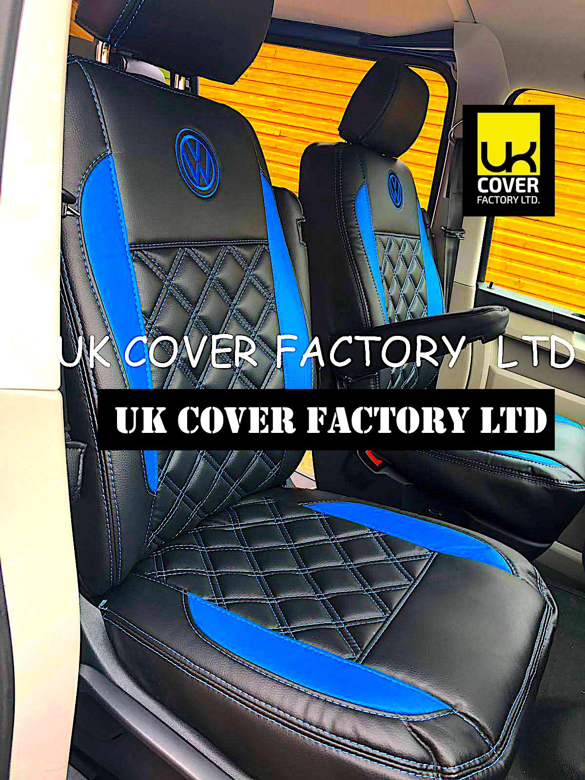 Van Seat Covers For VW Transporter Kombi Made with Logo 11A24VW Blue side Inserts