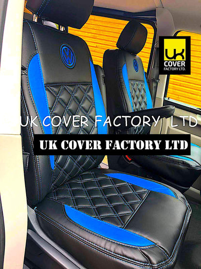 Van Seat Covers For VW Transporter Kombi Made with Logo 11A24VW Blue side Inserts
