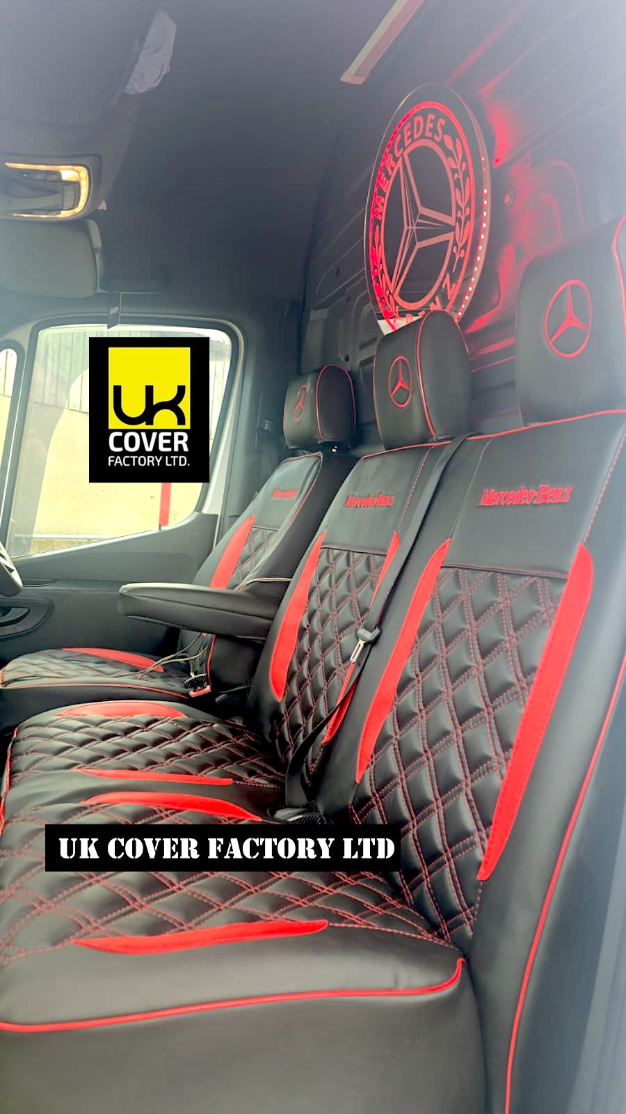Van Seat Covers For Mercedes Vito W447 Made with Dual Logo 11A23MER©MB RED