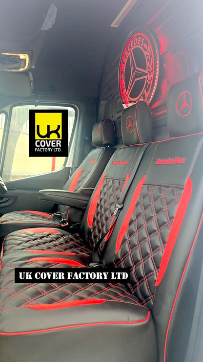 Van Seat Covers For Mercedes Vito W447 Made with Dual Logo 11A23MER©MB RED