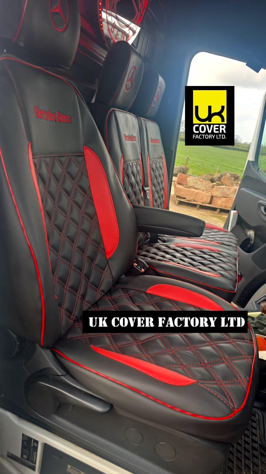 Van Seat Covers For Mercedes Vito W447 Made with Dual Logo 11A23MER©MB RED