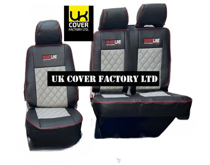 Van Seat Covers For VW Transporter Made with Sportline Logo & Piping 11A13SL Red