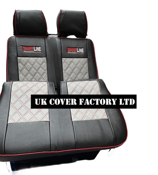Van Seat Covers For VW Transporter Made with Sportline Logo & Piping 11A13SL Red
