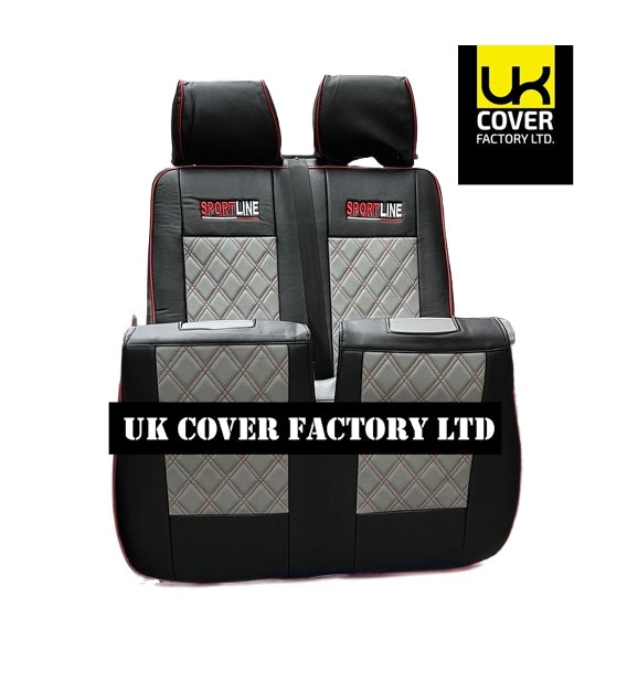 Van Seat Covers For VW Transporter Made with Sportline Logo & Piping 11A13SL Red