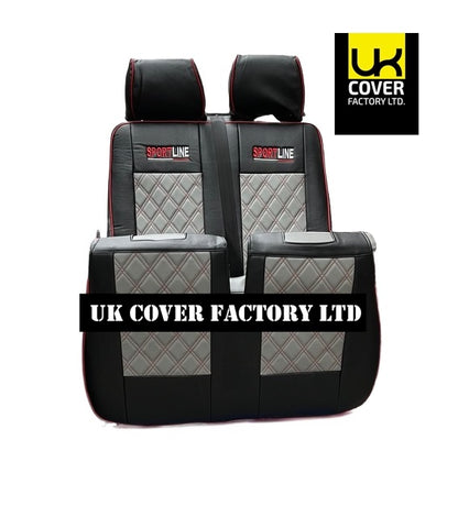 Van Seat Covers For VW Transporter Made with Sportline Logo & Piping 11A13SL Red