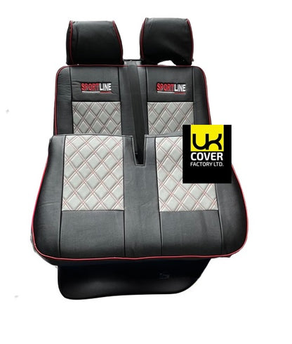 Van Seat Covers For VW Transporter Made with Sportline Logo & Piping 11A13SL Red