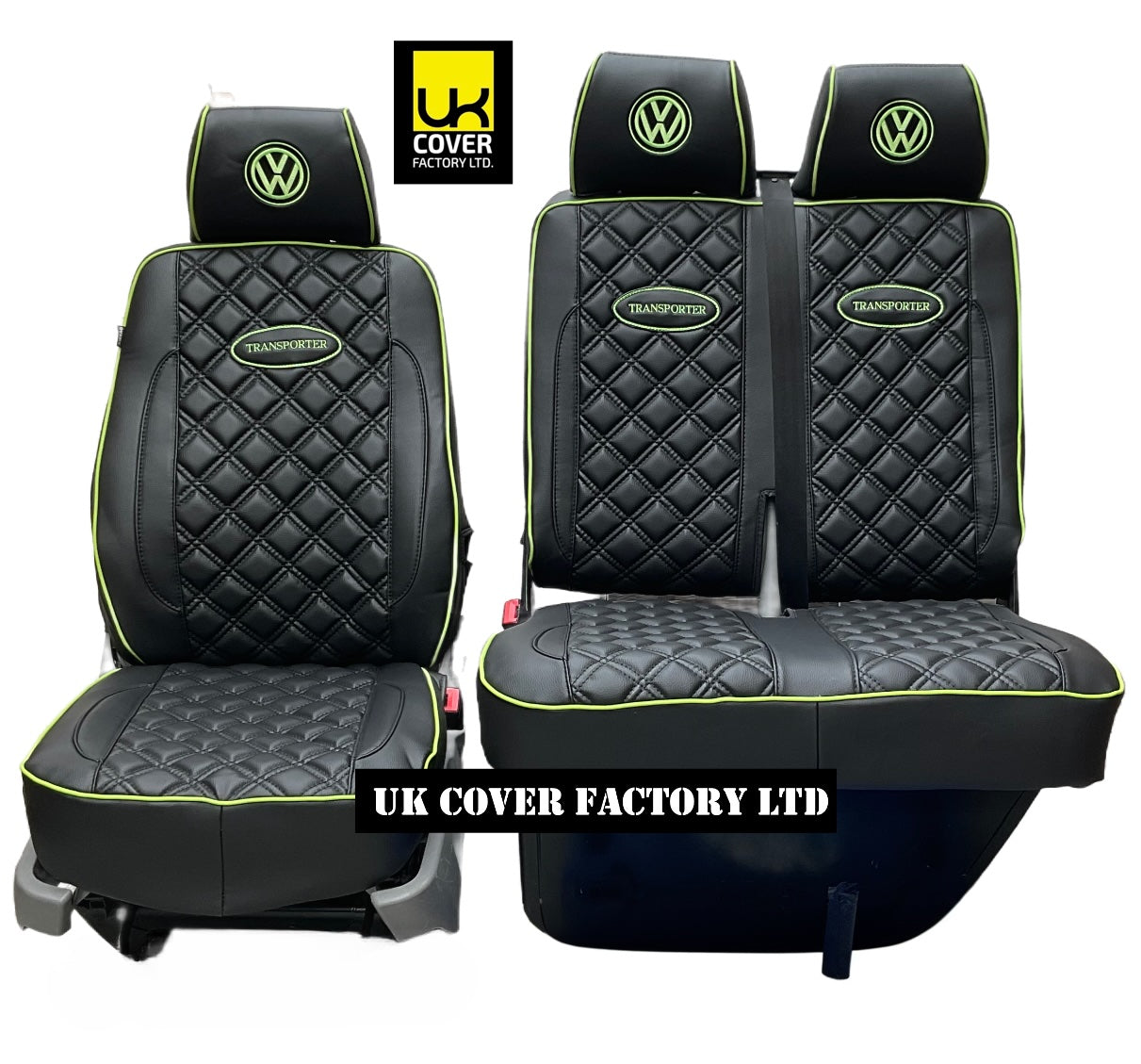 Van Seat Covers For VW Transporter Made with Transporter  Logo 11A5VW Black Edition Lime GreenPiping