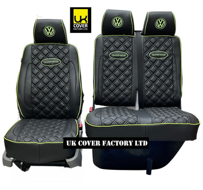 Van Seat Covers For VW Transporter Made with Transporter  Logo 11A5VW Black Edition Lime GreenPiping