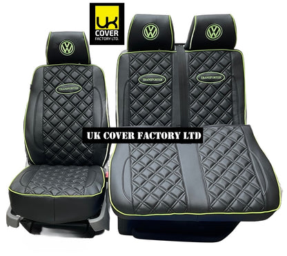 Van Seat Covers For VW Transporter Made with Transporter  Logo 11A5VW Black Edition Lime GreenPiping