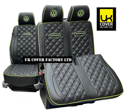 Van Seat Covers For VW Transporter Made with Transporter  Logo 11A5VW Black Edition Lime GreenPiping