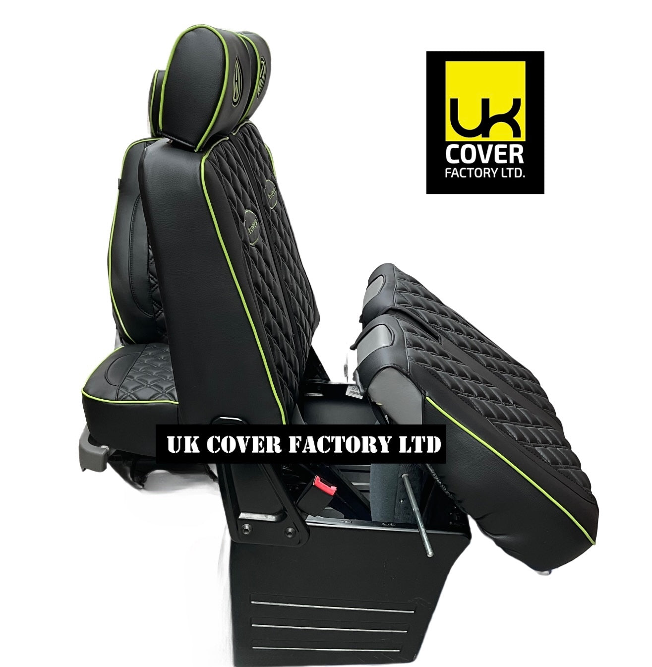 Van Seat Covers For VW Transporter Made with Transporter  Logo 11A5VW Black Edition Lime GreenPiping