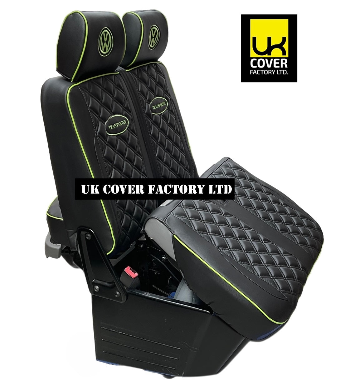 Van Seat Covers For VW Transporter Made with Transporter  Logo 11A5VW Black Edition Lime GreenPiping