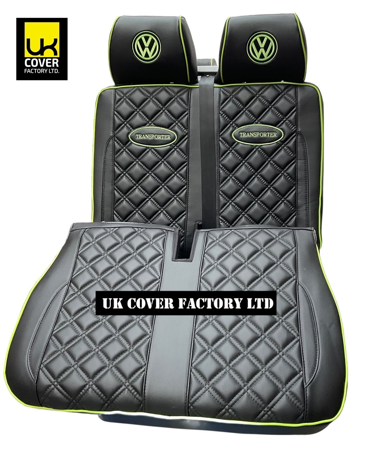 Van Seat Covers For VW Transporter Made with Transporter  Logo 11A5VW Black Edition Lime GreenPiping