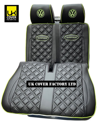 Van Seat Covers For VW Transporter Made with Transporter  Logo 11A5VW Black Edition Lime GreenPiping
