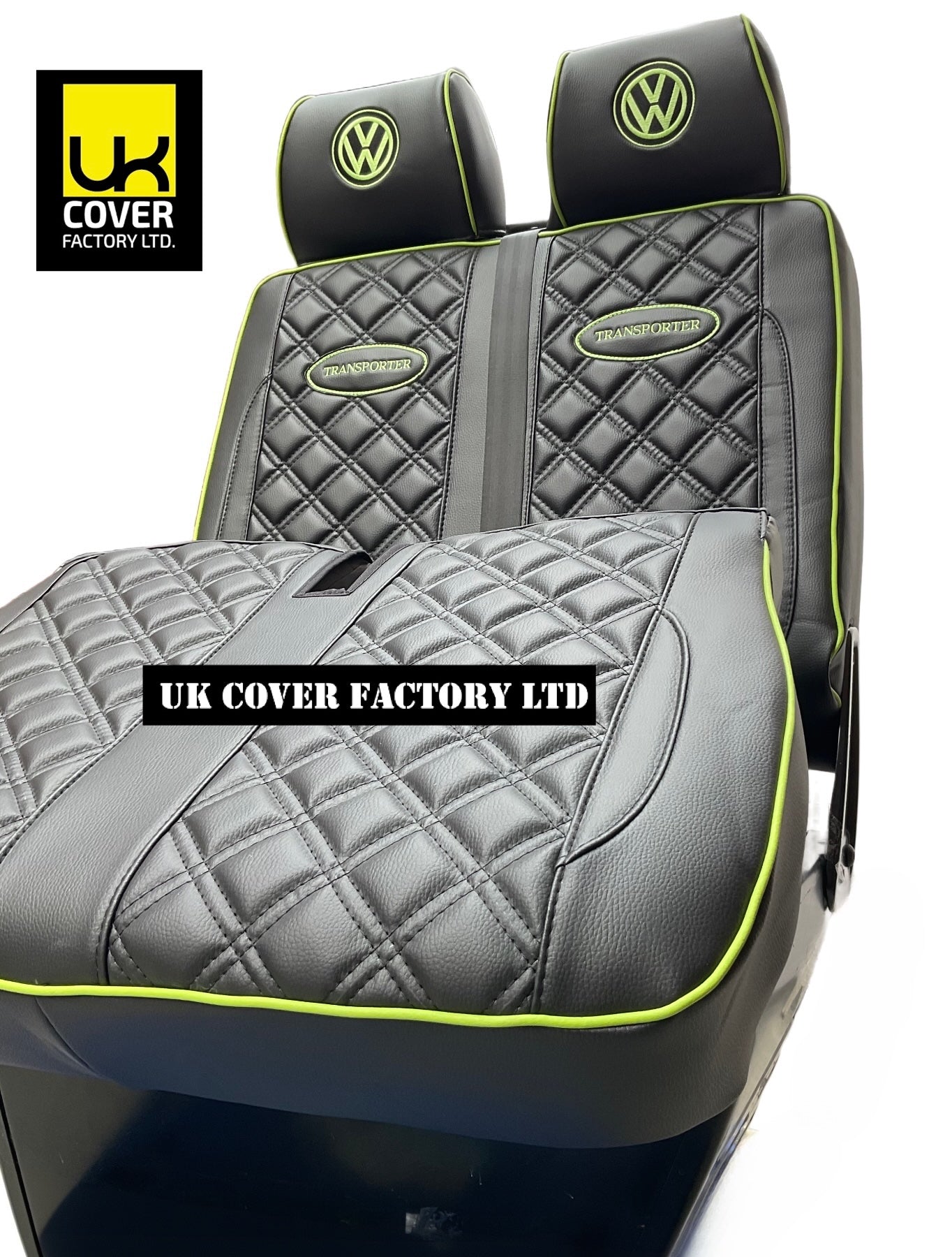 Van Seat Covers For VW Transporter Made with Transporter  Logo 11A5VW Black Edition Lime GreenPiping