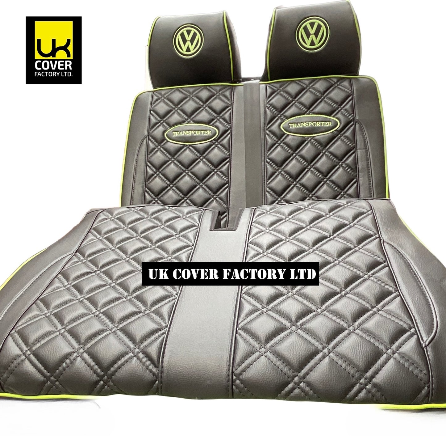 Van Seat Covers For VW Transporter Made with Transporter  Logo 11A5VW Black Edition Lime GreenPiping