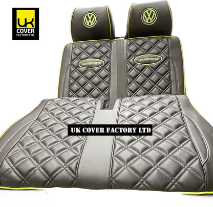 Van Seat Covers For VW Transporter Made with Transporter  Logo 11A5VW Black Edition Lime GreenPiping