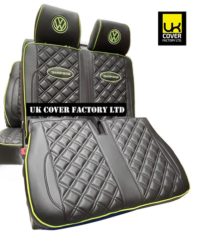 Van Seat Covers For VW Transporter Made with Transporter  Logo 11A5VW Black Edition Lime GreenPiping