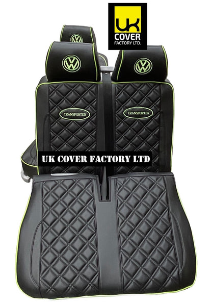 Van Seat Covers For VW Transporter Made with Transporter  Logo 11A5VW Black Edition Lime GreenPiping