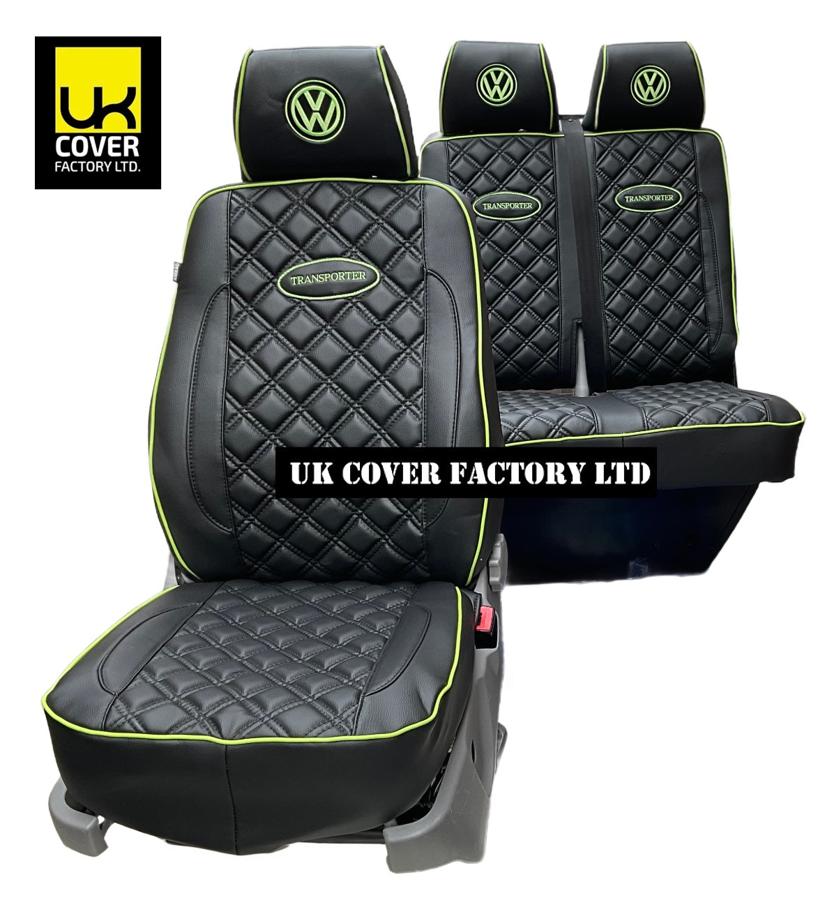 Van Seat Covers For VW Transporter Made with Transporter  Logo 11A5VW Black Edition Lime GreenPiping