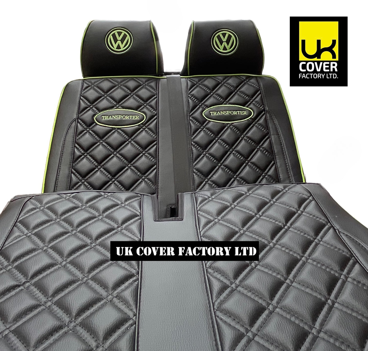 Van Seat Covers For VW Transporter Made with Transporter  Logo 11A5VW Black Edition Lime GreenPiping