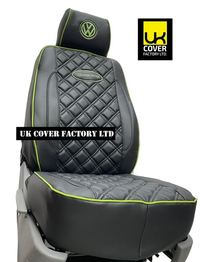 Van Seat Covers For VW Transporter Made with Transporter  Logo 11A5VW Black Edition Lime GreenPiping