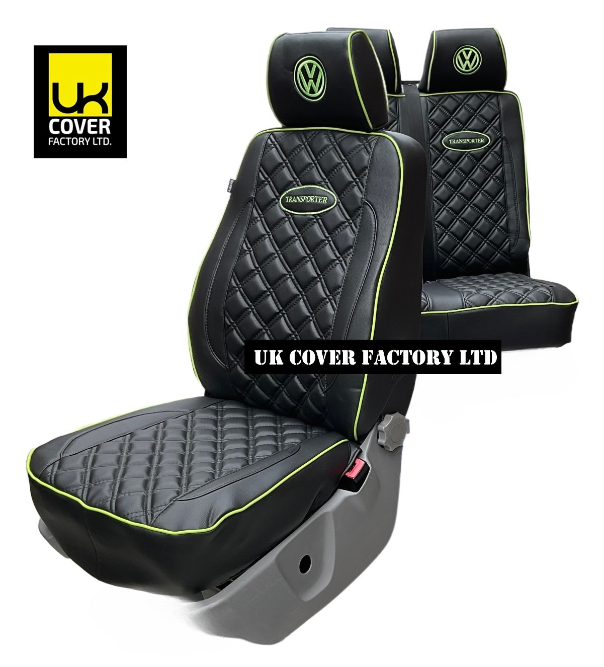 Van Seat Covers For VW Transporter Made with Transporter  Logo 11A5VW Black Edition Lime GreenPiping