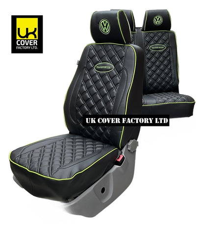 Van Seat Covers For VW Transporter Made with Transporter  Logo 11A5VW Black Edition Lime GreenPiping