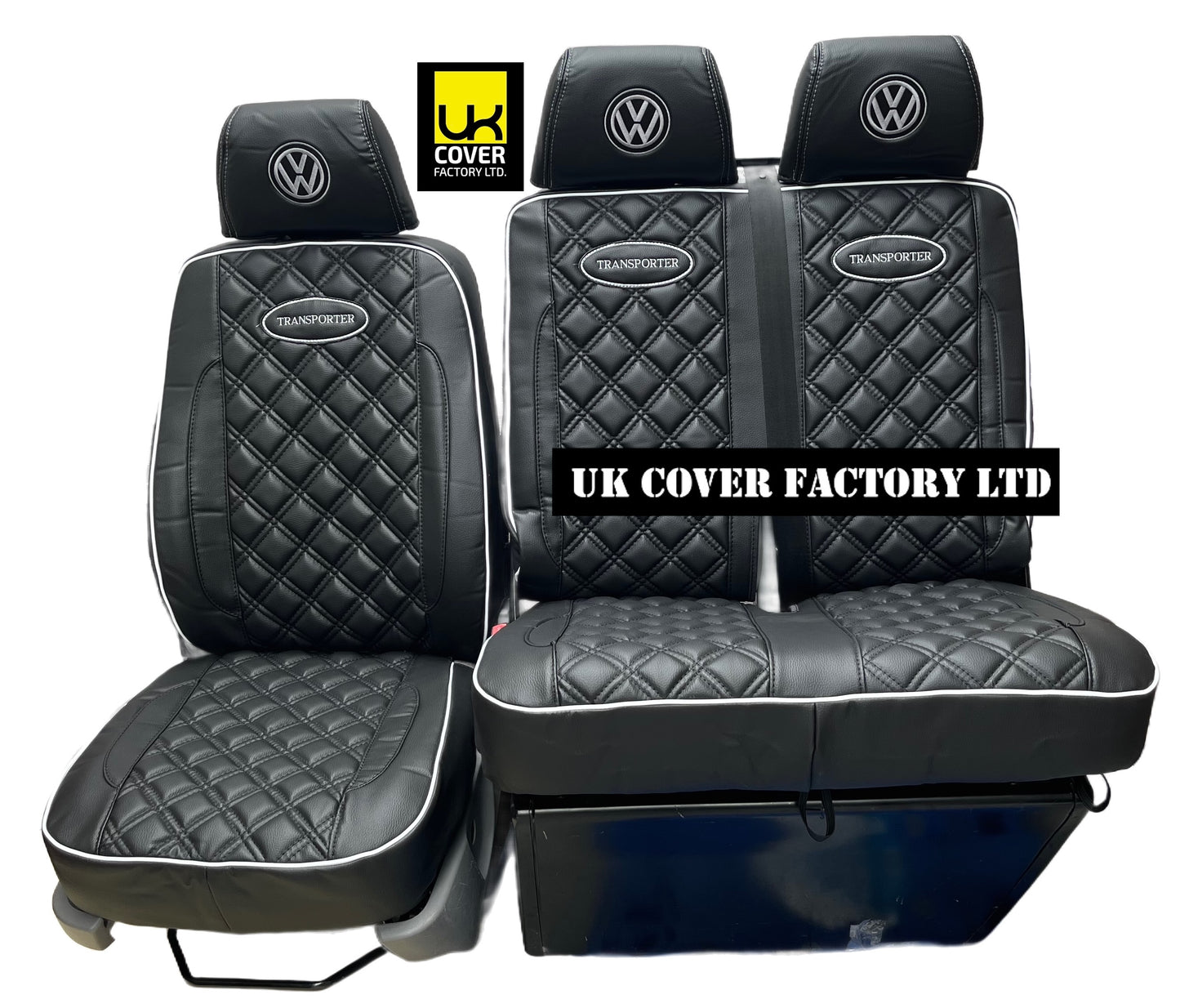 Van Seat Covers For VW Transporter Made with Transporter  Logo 11A5VW Black Edition