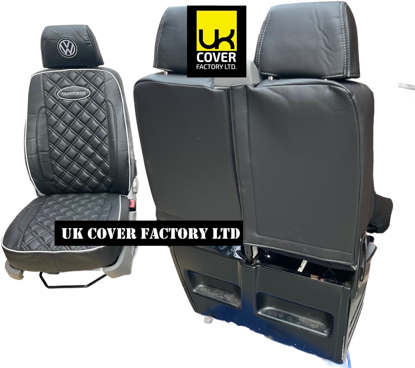 Van Seat Covers For VW Transporter Made with Transporter  Logo 11A5VW Black Edition