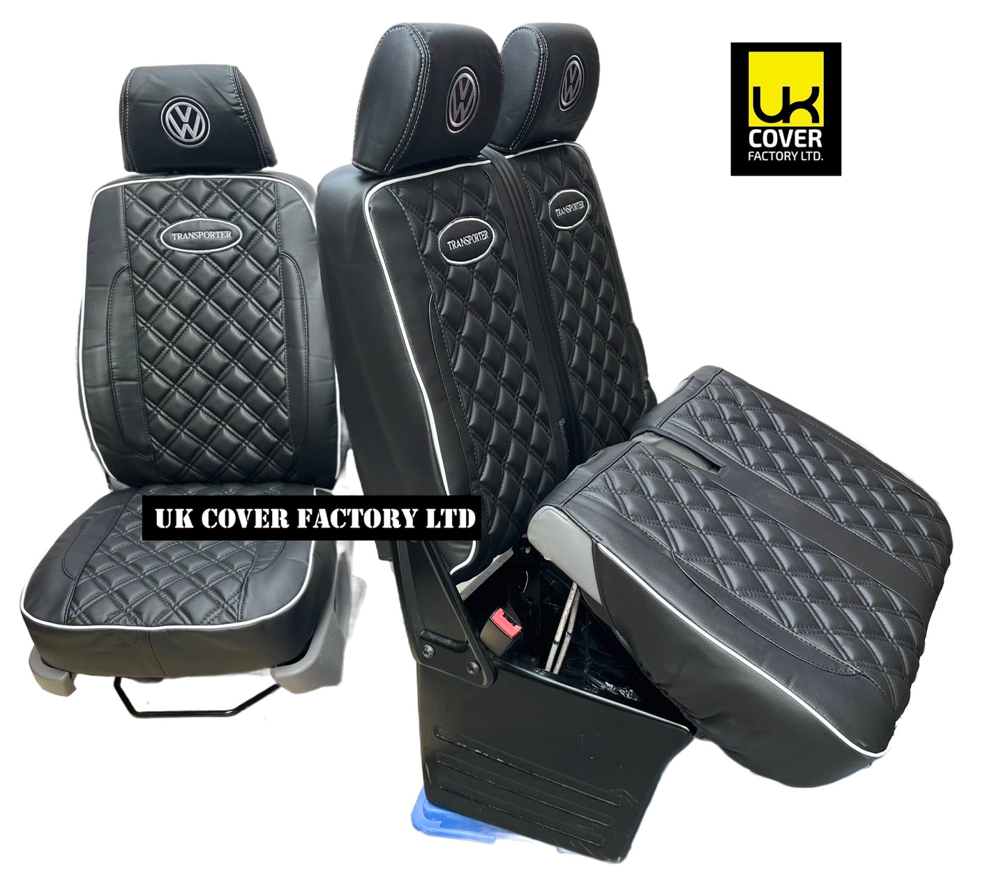 Van Seat Covers For VW Transporter Made with Transporter  Logo 11A5VW Black Edition
