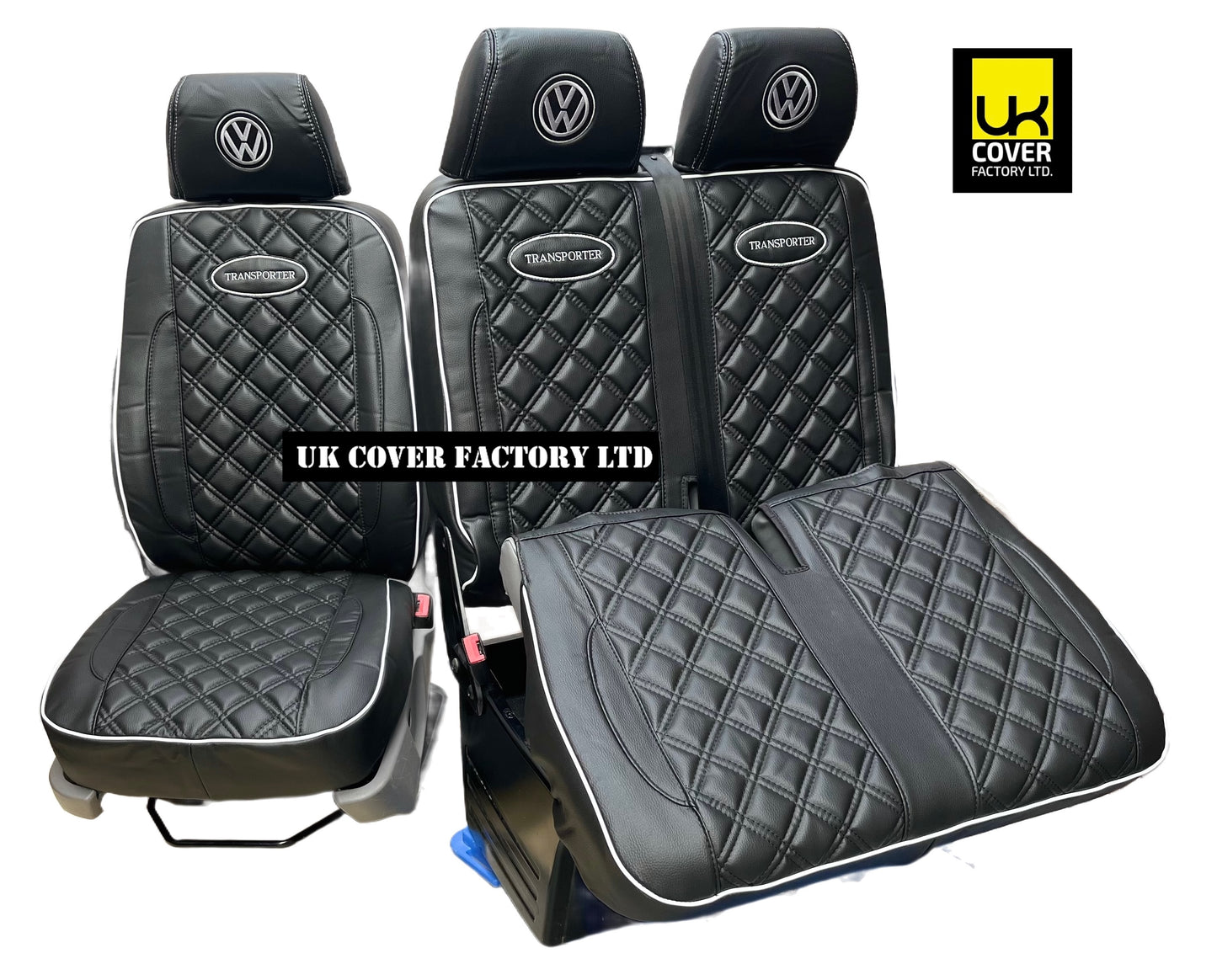 Van Seat Covers For VW Transporter Made with Transporter  Logo 11A5VW Black Edition