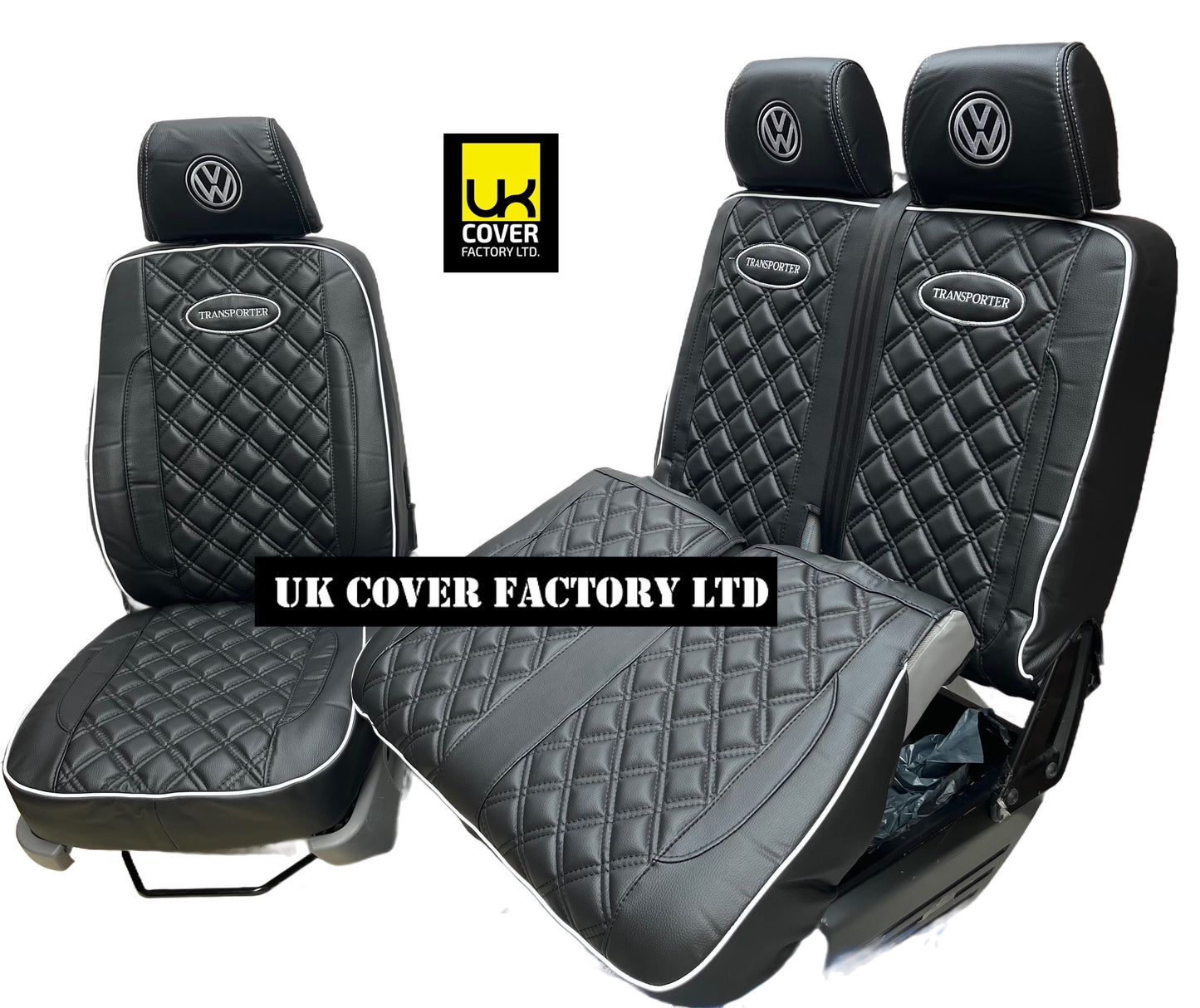Van Seat Covers For VW Transporter Made with Transporter  Logo 11A5VW Black Edition