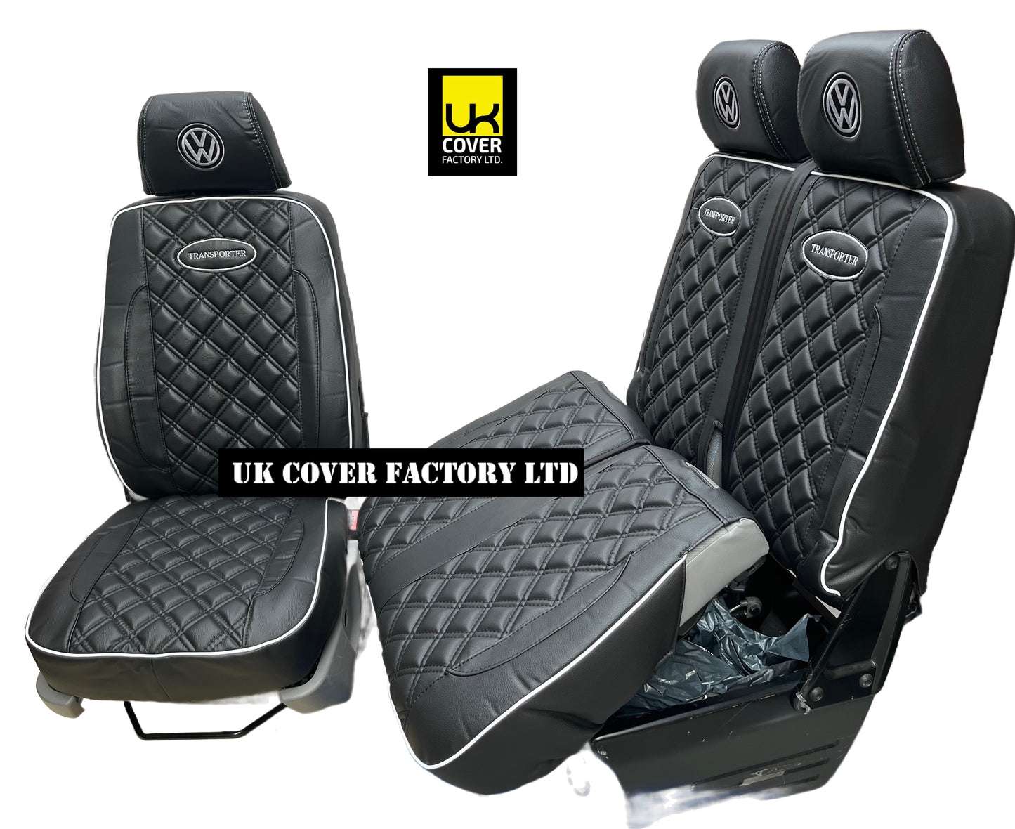 Van Seat Covers For VW Transporter Made with Transporter  Logo 11A5VW Black Edition
