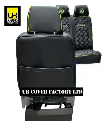 Van Seat Covers For VW Transporter Made with Transporter  Logo 11A5VW Black Edition Lime GreenPiping