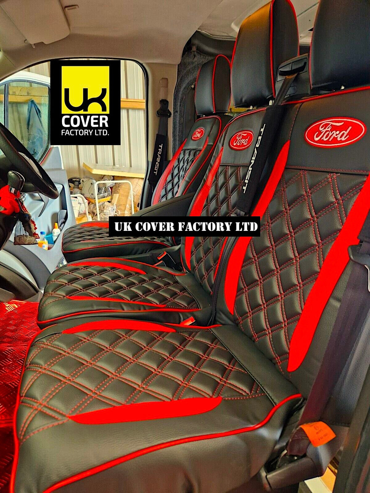 Van Seat Covers For Transit Custom/MK8 Made with Ford Logo 11A23FD© RED