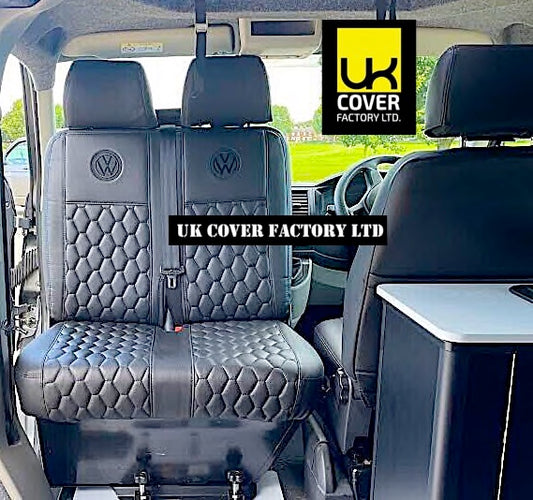 Van Seat Covers For VW Transporter T5/T6 Honeycomb Made with VW 11A95VW Grey Stitch